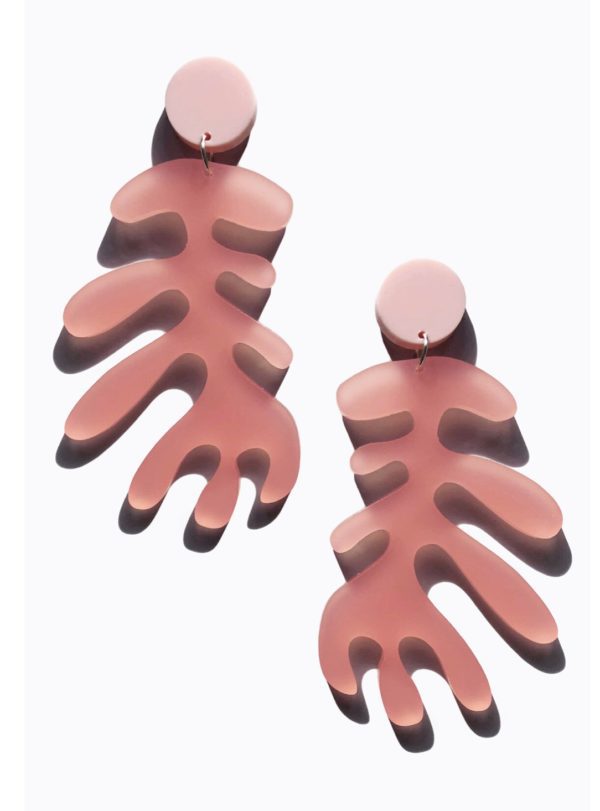 Matisse Leaf Statement Earrings in Two Tone Pink