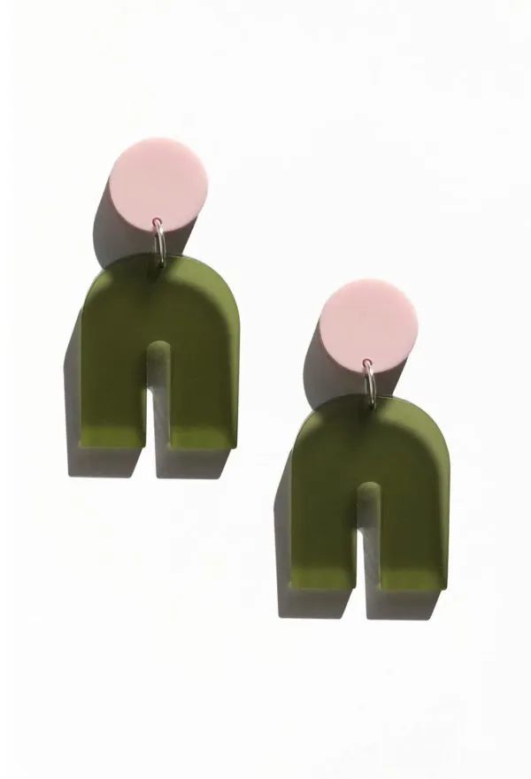 Etta Arch Drop Earrings in Pink & Lime