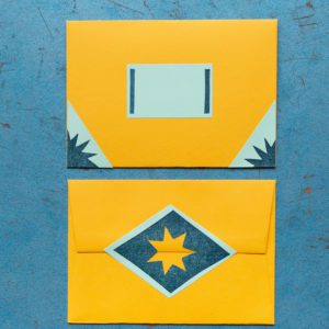 Citrine Yellow Envelopes with dark blue and green stickers
