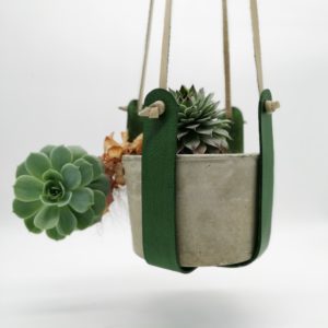Leather Plant Holder: Green