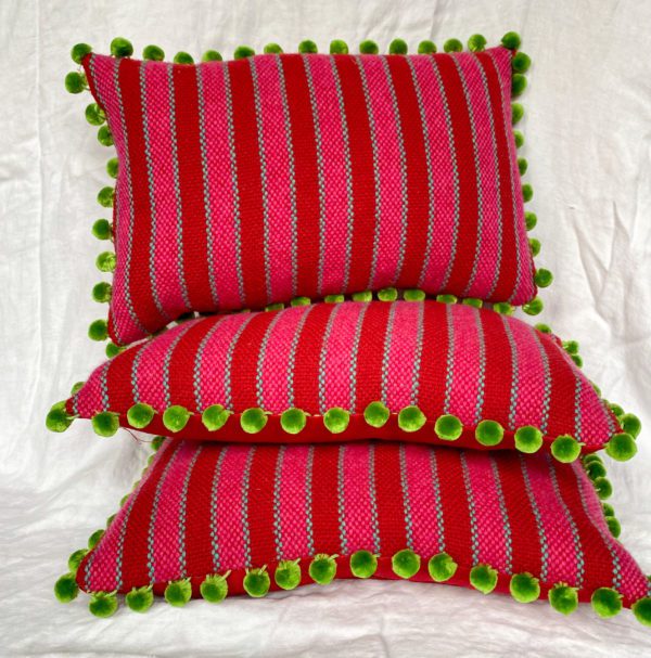 Raspberry stripe lumbar cushion