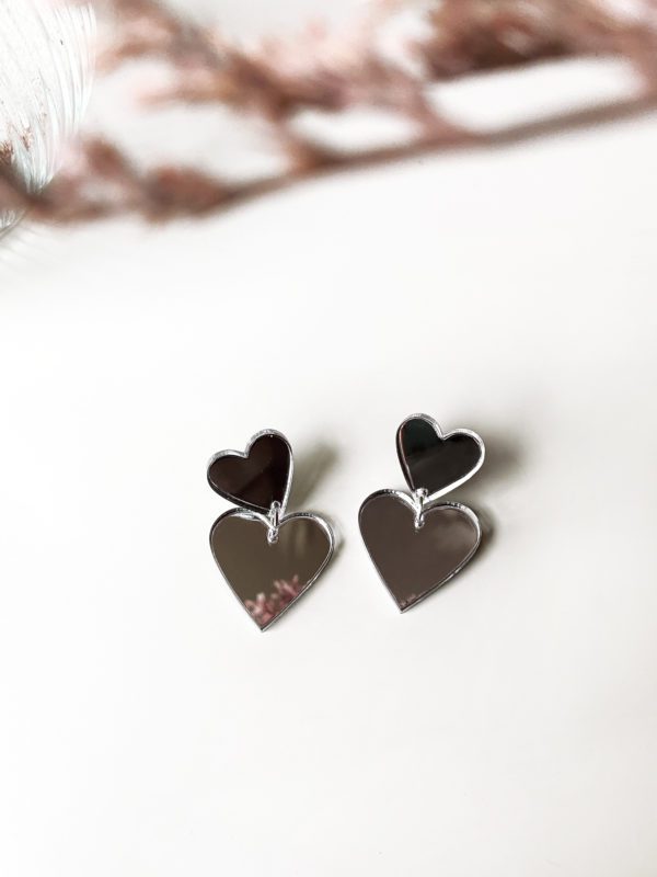Mirrored Love Heart Statement Earrings