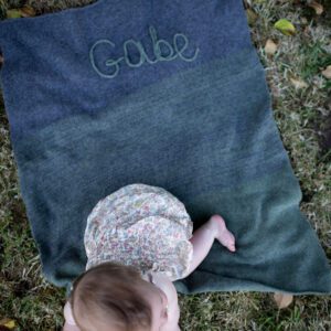 Personalised baby blanket moss green grey