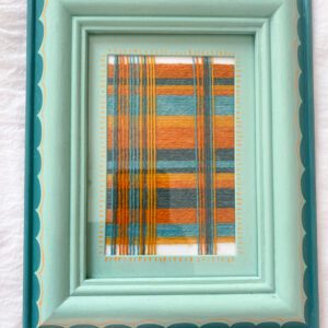 Hand-painted frame and textile art in turquoise and orange