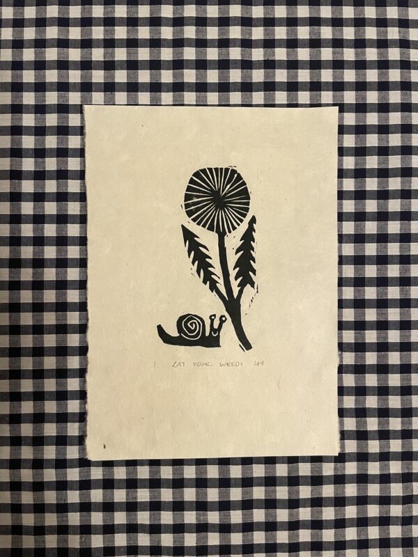 Eat Your Weeds - Little Snail - Original Linocut Print – Signed and Editioned