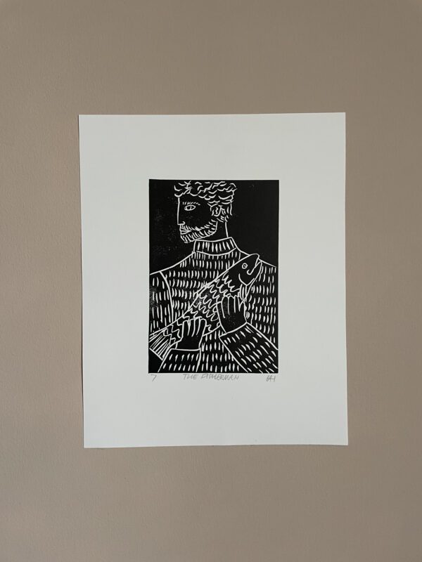 Fisherman - Original Linocut Print - Signed and Editioned