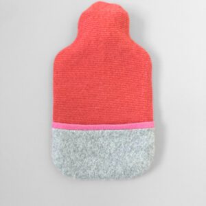 Striped Coral and Grey Recycled Cashmere Hot Water Bottle Cover
