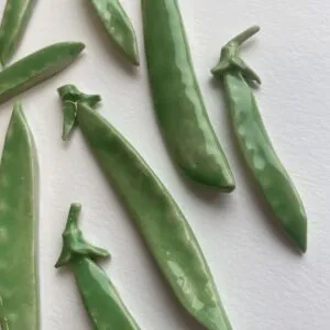 Porcelain pea pod brooch