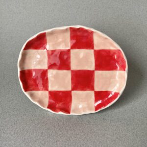 Red and Pink Checkered Soap Dish