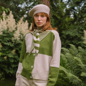 COTSWOLD KNIT - Check Cardian - Snowdrop with neckerchief and beret
