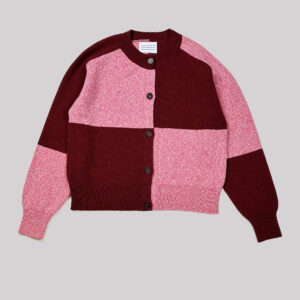 Cotswold Knit - Tewsbury Check Cardigan - Raspberry flat