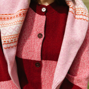 Tewsbury Check Cardigan - Raspberry detail