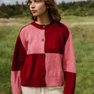 Tewsbury Check Cardigan - Raspberry front