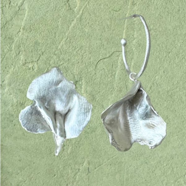 Tullio silver petal earrings, hoop and stud