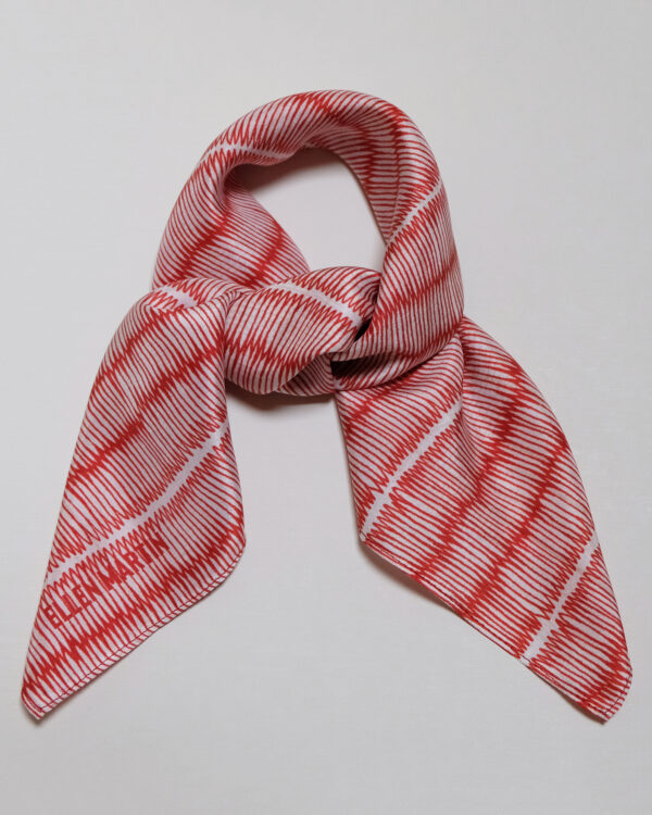 Silk square scarf in red and white Tatami pattern.