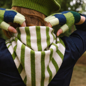 COTSWOLD KNIT - Wychwood F-less Glove - Moss - with neckerchief and beret from behind